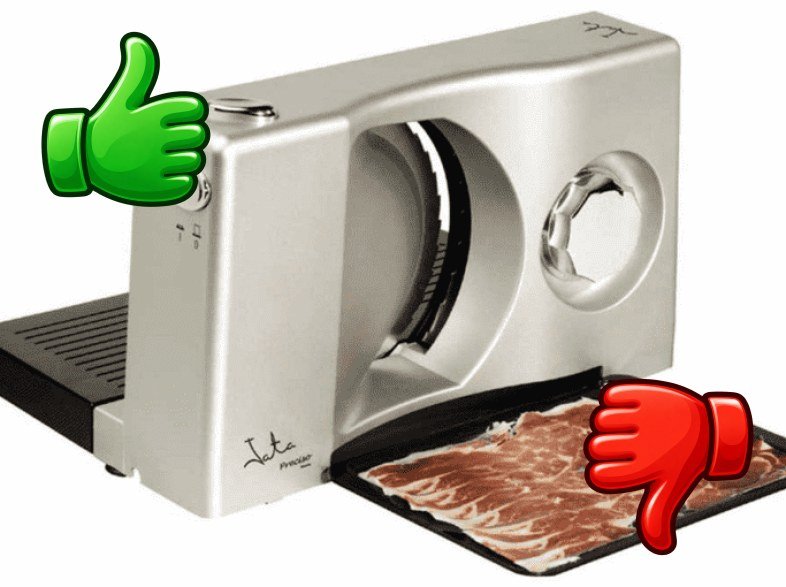 Cortafiambres Jata CF301 Potencia 100W Zona de corte y carro inox Bandeja recogelonchas
