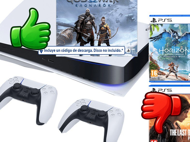 Consola Sony PS5 Stand C 825 GB (2 Mandos DualSense incluidos) + God Of War: Ragnarok (descarga) + Horizon Forbidden West + The Last Of Us: Part I