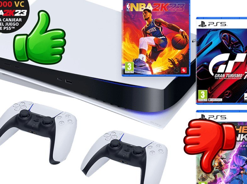 Consola Sony PS5 Stand C 825 GB (2 Mandos DualSense™ Blancos incluidos) + NBA 2K23 + Gran Turismo 7 + Ratchet & Clank