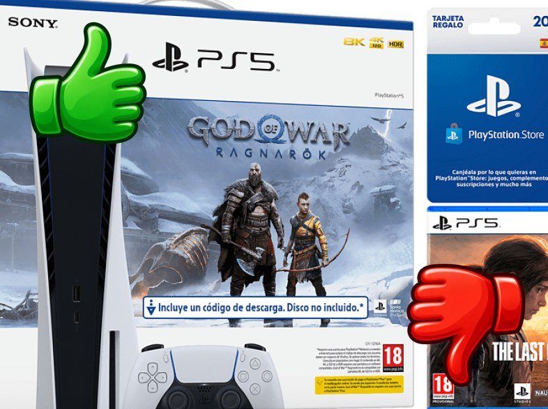 Consola Sony PS5 Stand C 825GB 4K Blanco + Juego God Of War: Ragnarok (código descarga) + Juego The Last Of Us: Parte 1 + Tarjeta 20€ PS Store