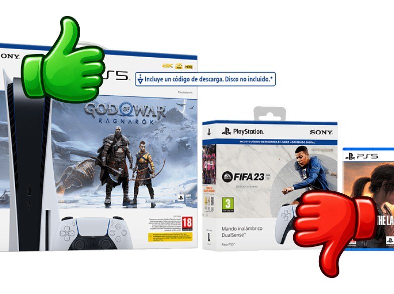 Consola Sony PS5 Stand C 825 GB (2 Mandos DualSense™ incluidos) + God Of War: Ragnarok (descarga) + FIFA 23 (descarga) + The Last Of Us: Part I