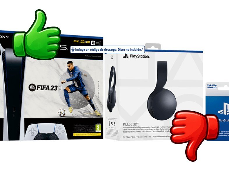 Consola Sony PS5 Digital Edition C 825 GB + Auriculares Pulse 3D + FIFA 23 (código de descarga) + Tarjeta 50€ PS Store